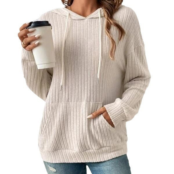 Stylish Sweatshirt, Sunken Stripe Hoodie Knitwear Womens Clothing - FZ ALLURES