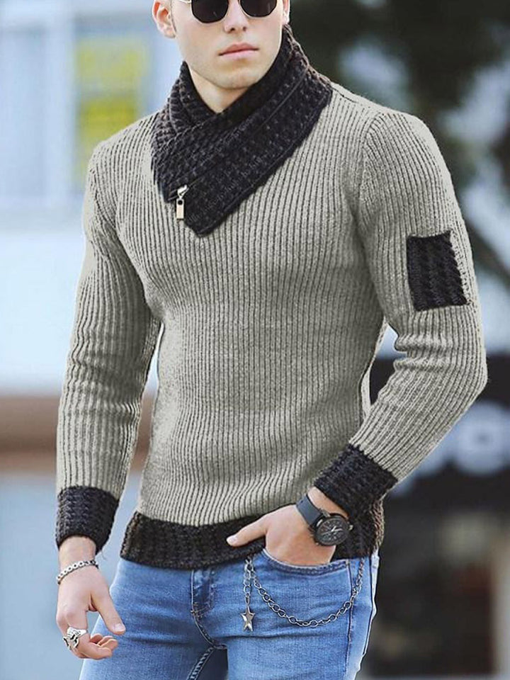 Casual Slim Knit Pullover - Scarf Collar Sweater Men's - FZ ALLURES