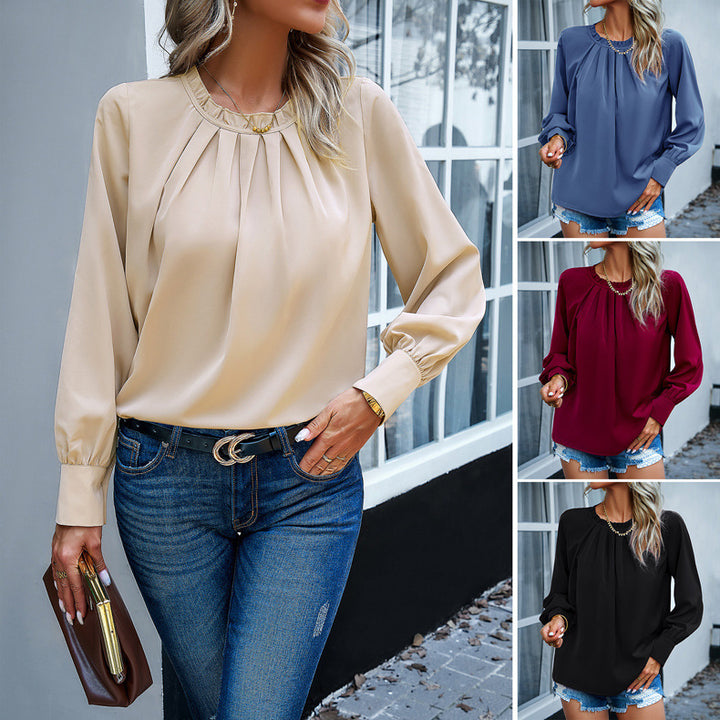 Elegant Long Sleeve Solid Color Top - FZ ALLURES