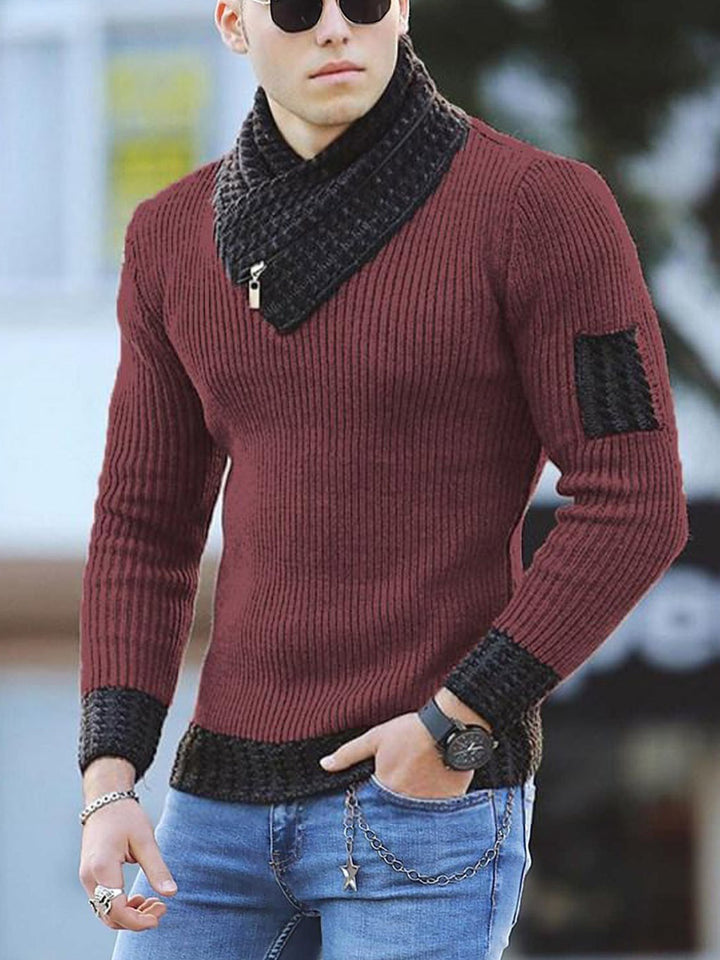 Casual Slim Knit Pullover - Scarf Collar Sweater Men's - FZ ALLURES