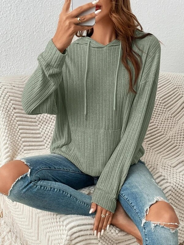 Stylish Sweatshirt, Sunken Stripe Hoodie Knitwear Womens Clothing - FZ ALLURES