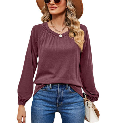 Elegant Long Sleeve Solid Color Top - FZ ALLURES