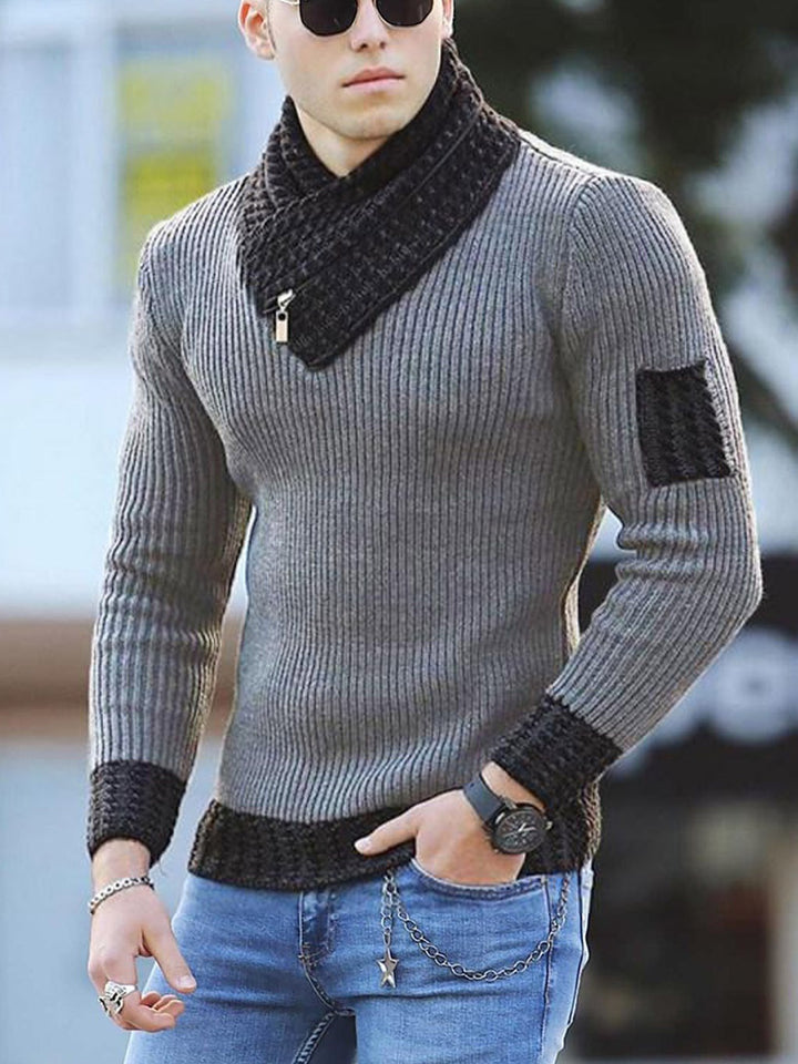 Casual Slim Knit Pullover - Scarf Collar Sweater Men's - FZ ALLURES