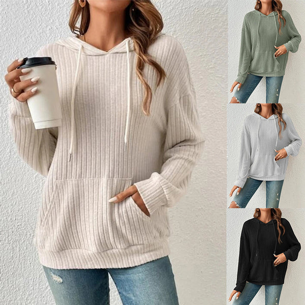 Stylish Sweatshirt, Sunken Stripe Hoodie Knitwear Womens Clothing - FZ ALLURES