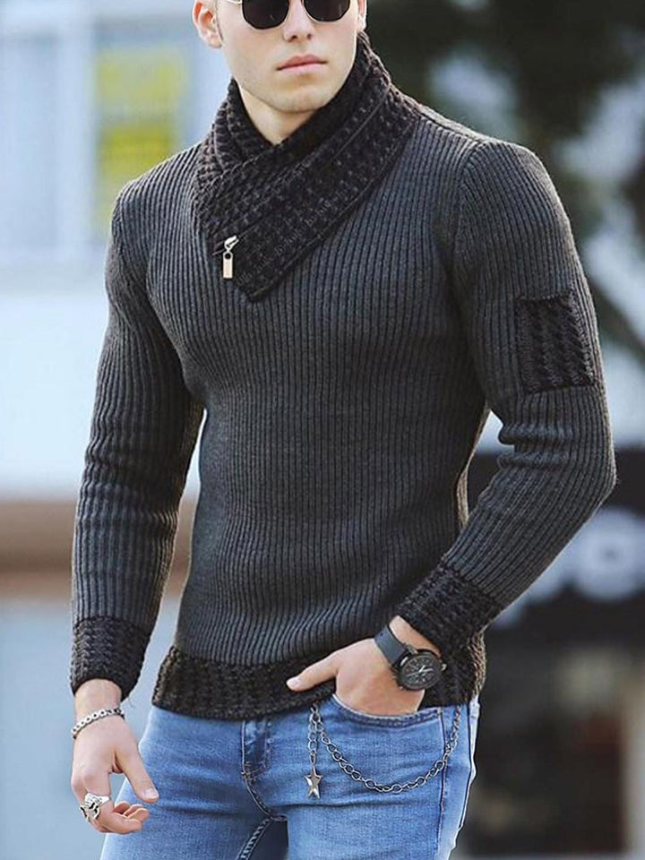 Casual Slim Knit Pullover - Scarf Collar Sweater Men's - FZ ALLURES