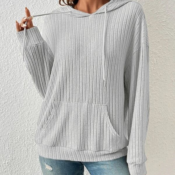 Stylish Sweatshirt, Sunken Stripe Hoodie Knitwear Womens Clothing - FZ ALLURES