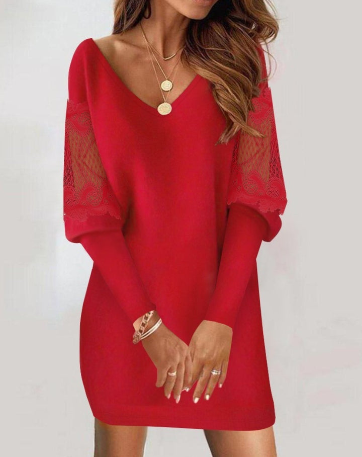 Simple & Elegant Long-sleeved V-neck Dress Spring & Autumn Womens Dress- New Style - FZ ALLURES